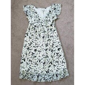 Converse Floral Women's Midi Dress V-Neck Ruffle Chiffon Fresh Cream Black Sz XS
